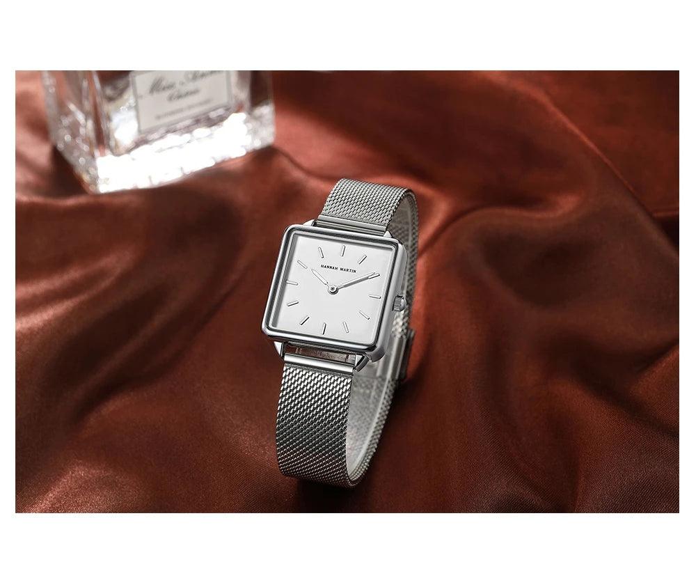 New Arrival Top Brand Elegant Solid Stainless Steel Square Dial Quartz Rose Gold Colour Ladies Watches for Women