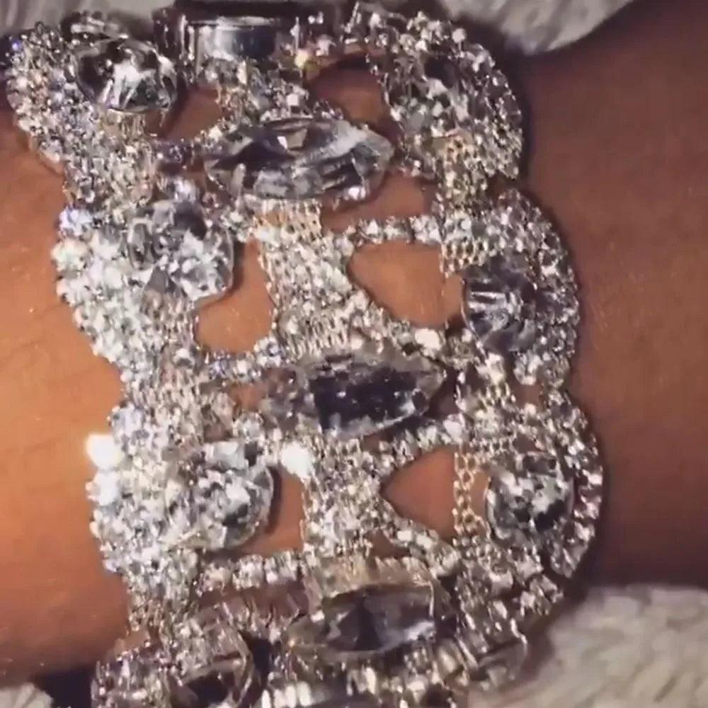 New Shiny Rhombus Crystal Bracelet Bangle for Women -  Popular Hollow Jewellery Rhinestone Bracelet
