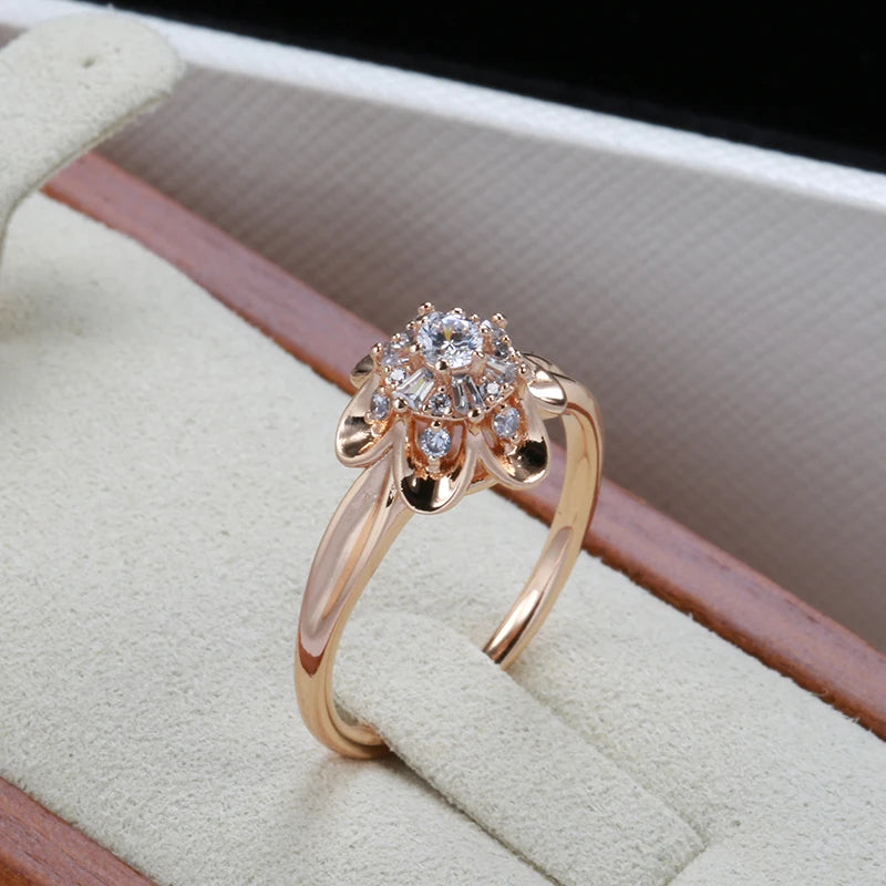 Latest Fashion Luxury 14K Rolled Rose Gold Bride Ring wih AAA Zircon Diamonds Romantic Quality Gift