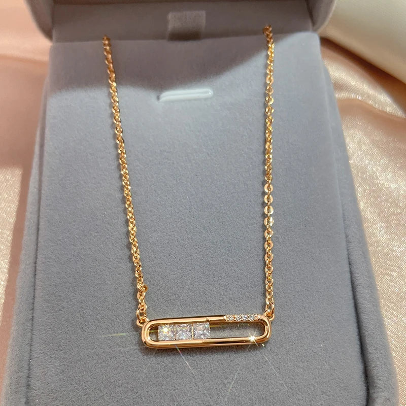 Modern Fashion Filled 14K Rose Gold AAA Zircon Diamonds Square Pendant Necklace - Daily Fine Jewellery