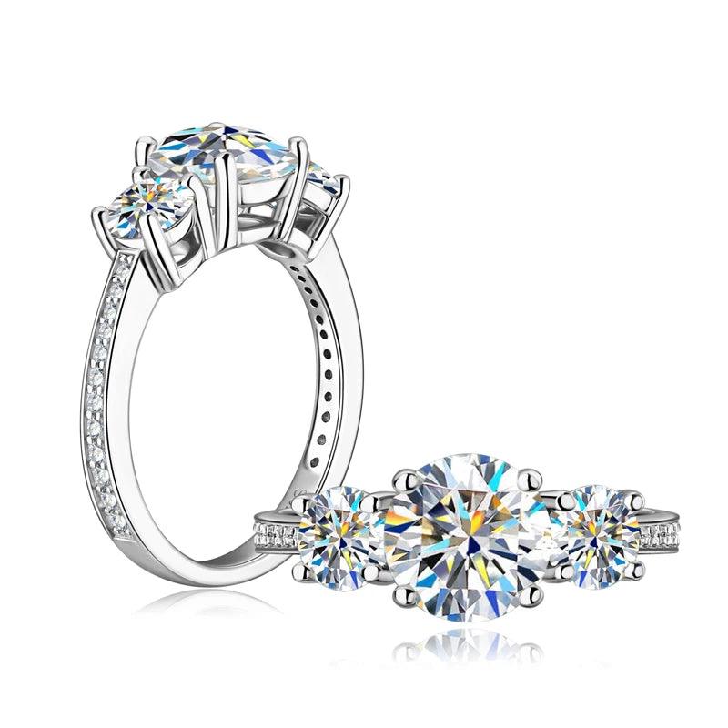 Terrific 3-stone Real 3.6CT Moissanite Diamonds Wedding Engagement Promise Rings for Women - Silver Fine Jewellery