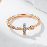 Popular Filled 14K Rose Gold Shiny AAA Zircon Diamonds Faith Cross Rings for Women - High Quality Fine Jewellery