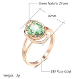 Geometric Light Green Filled 14K Rose Gold Trendy AAA Zircon Crystal Ring For Women Fashion Jewellery