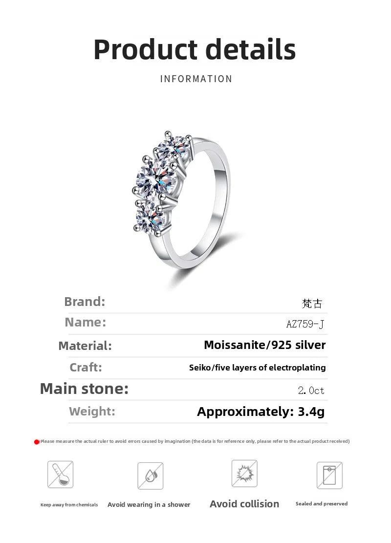 Super 18KGP Sterling Silver Moissanite Diamonds Rings for Women,  European and American Fashion style Fine Jewellery
