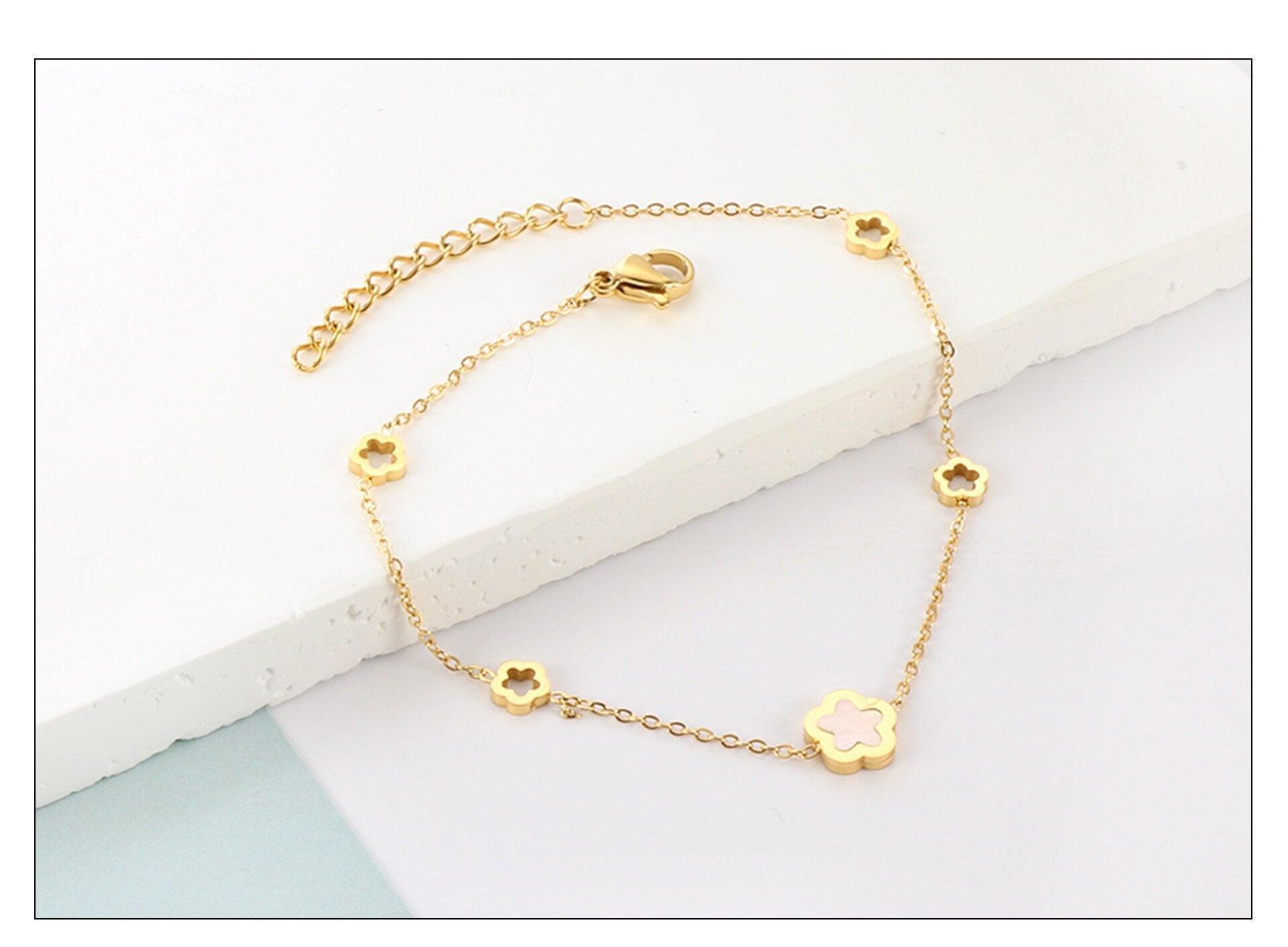 Elegant White Shell Charm Bracelet For Women - Hollow Flower Chain Stainless Steel Luxury Jewellery  - The Jewellery Supermarket