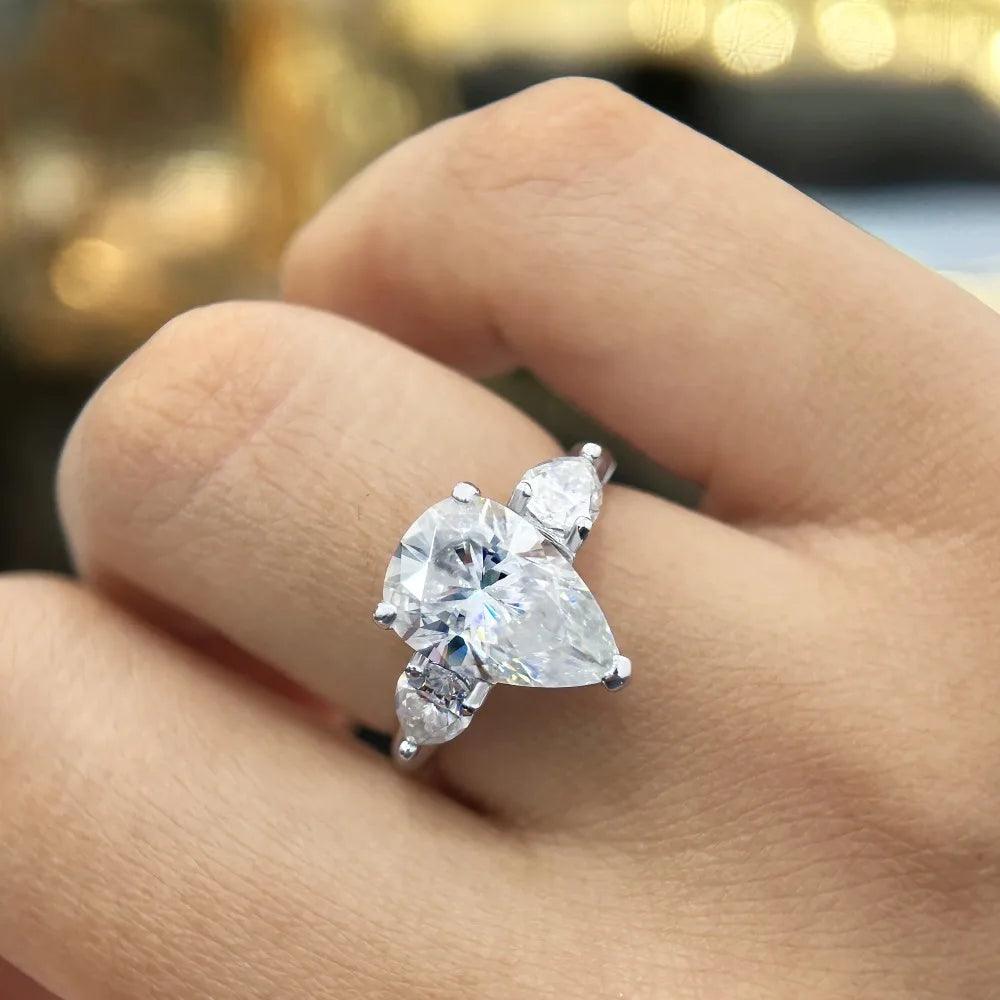 Waterdrop Shape GRA Certified 1-4CT Pear Cut 925 Sterling Silver Moissanite Diamonds Wedding Engagement Rings