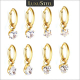 New Exquisite Stainless Steel White Cubic Zirconia Crystals Hoop Waterdrop Star Heart Round Earrings For Women and Girls
