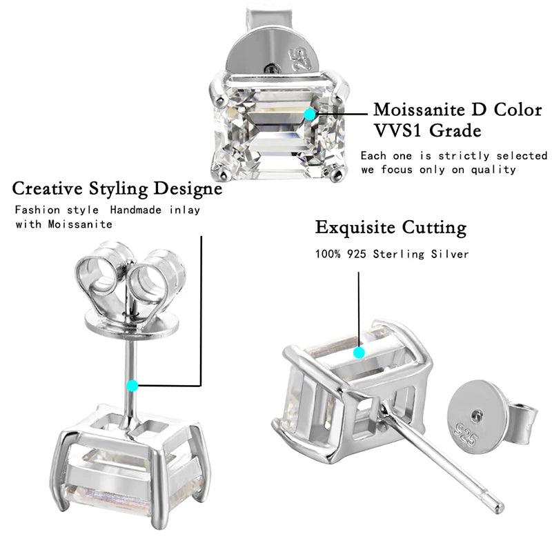 Stunning 18K WGoldP 2ct D Colour VVS1 Emerald Cut Moissanite Diamonds Stud Earrings - Fine Sterling Silver Jewellery - The Jewellery Supermarket