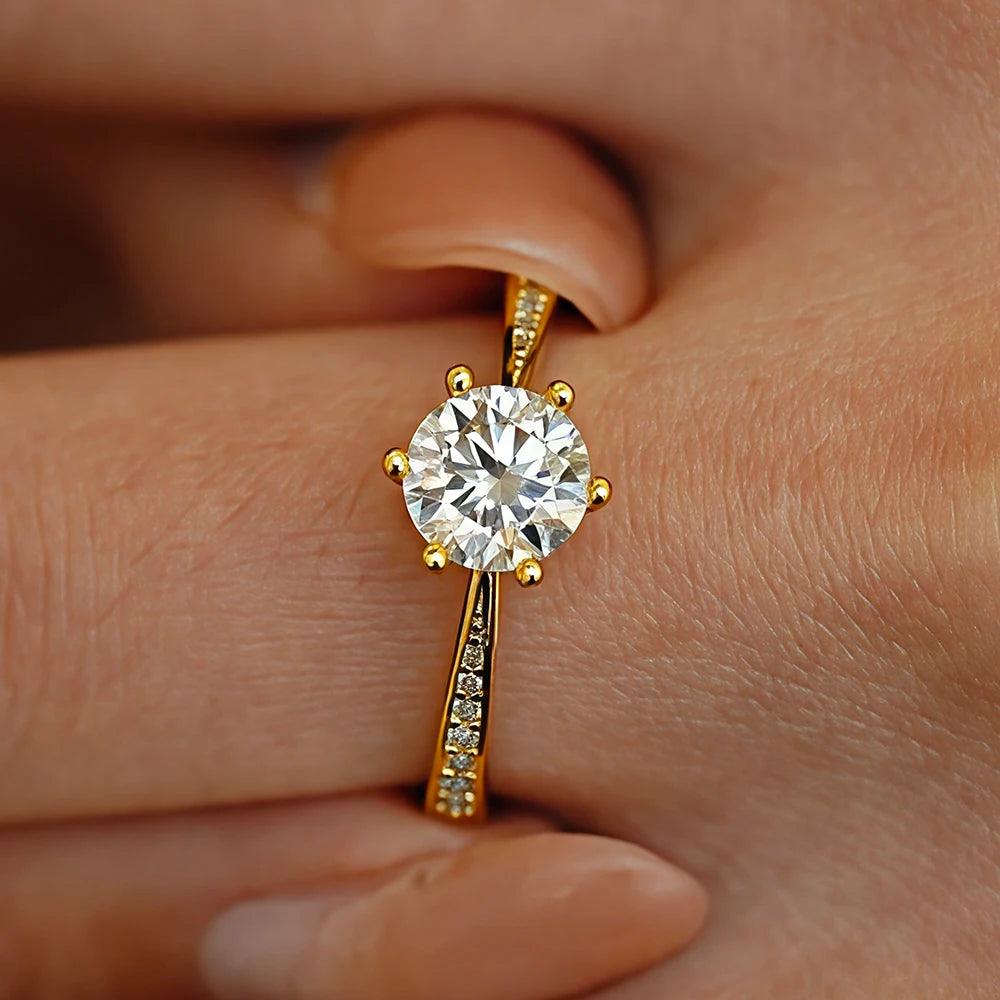 GRA Certified 6.5mm Moissanite Diamond Solitaire Ring 18K Gold Plated Silver 6 Claws Wedding Fine Jewellery Ring