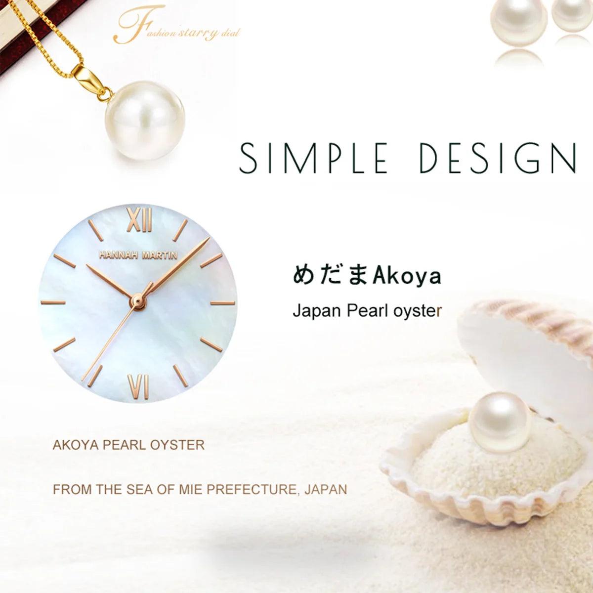 NEW Elegant Quartz Pearl Oyster Jade Stone White Shell Waterproof Ladies Full Stainless Steel Classic Wrist Watches