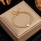 316L Stainless Steel Gold Colour Heart Butterfly Thick Bracelet For Women - High Quality Charming Jewellery - The Jewellery Supermarket