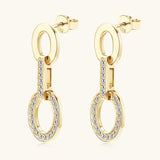 Awesome 14KGP Round D 1.5mm Moissanite Diamonds Drop Stud Earrings  - Silver Link Chain Earrings Fine Jewellery