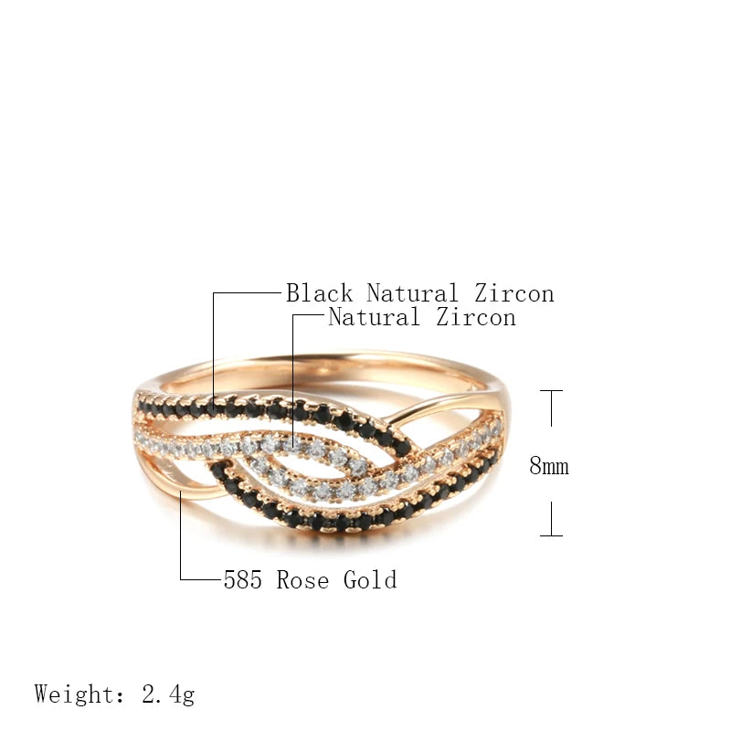 Marvelous Trendy 14K Rolled Rose Gold AAA Black With White Zircon Ring - Fine Geometric Daily Jewellery