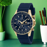 Amazing Gold Maserati Men's Watch Sports Leisure Luxury Europe and America Large Dial Black Silicone StrWatch.