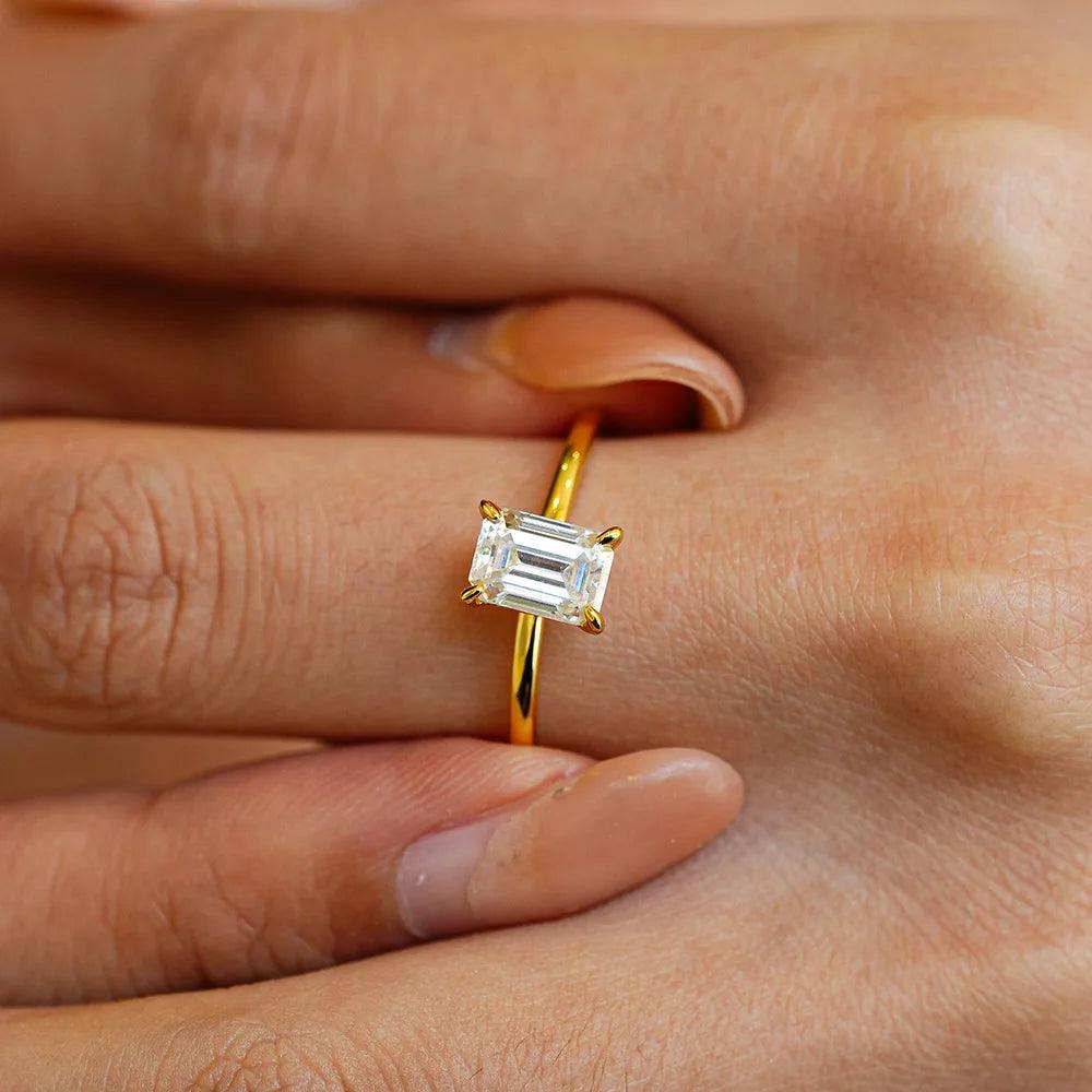 Terrific 1Carat Princess Cut Moissanite Solitaire Diamond Rings Silver 18K Gold Plated Wedding Engagement Jewellery