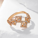 Delightful 14K Rolled Rose Gold AAA Zircon Dimonds Geometric Open Ring - Party Daily Fine Vintage Jewellery