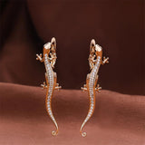 New Luxurious 14K Rolled Rose Gold Lizard Drop Personality Earrings Gothic Inlaid AAA CZ Crystals - Cute Jewellery