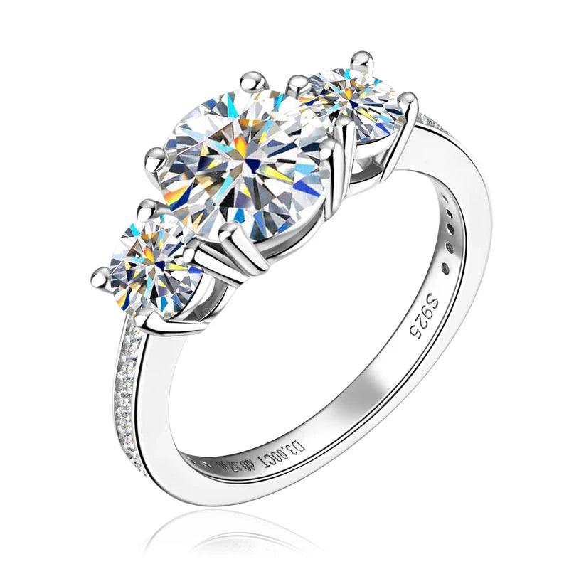 Terrific 3-stone Real 3.6CT Moissanite Diamonds Wedding Engagement Promise Rings for Women - Silver Fine Jewellery