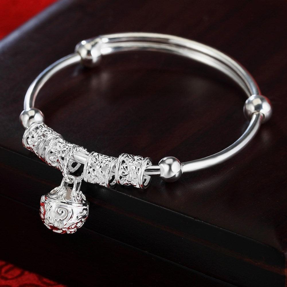 New Fashion Fine Sterling Silver hollow Bells ball bangles