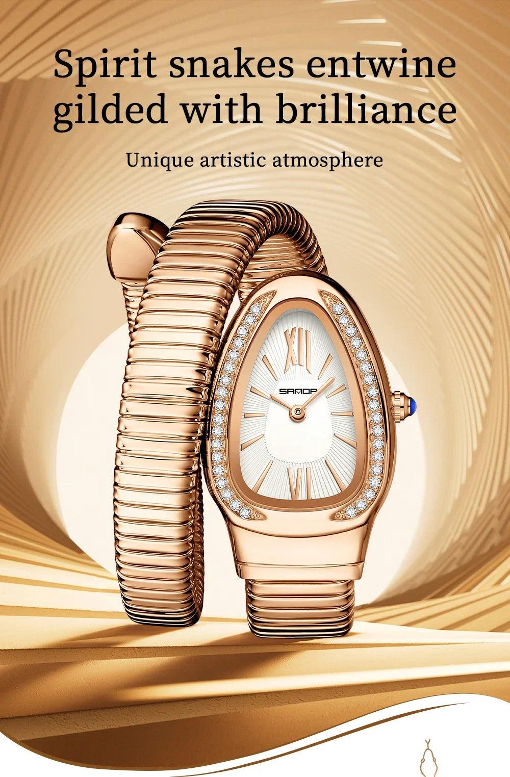 New Arrival High-End Snake Shaped Zircon Diamonds Inlaid Women's Retro Lightweight Luxury Quartz Watches