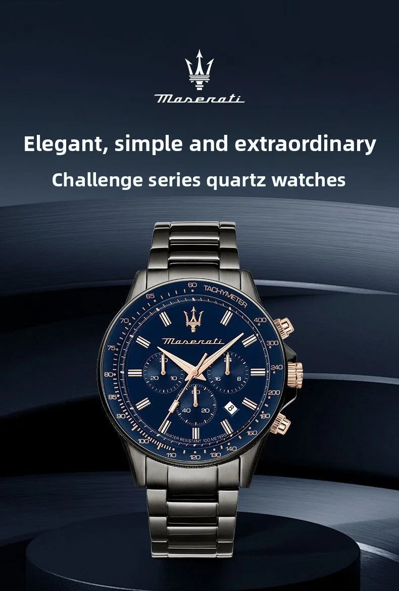 Original Luxury Maserati Men's Watch SFIDA Challenge Series Luxury Business Trendy Black Gold Steel Belt Watch