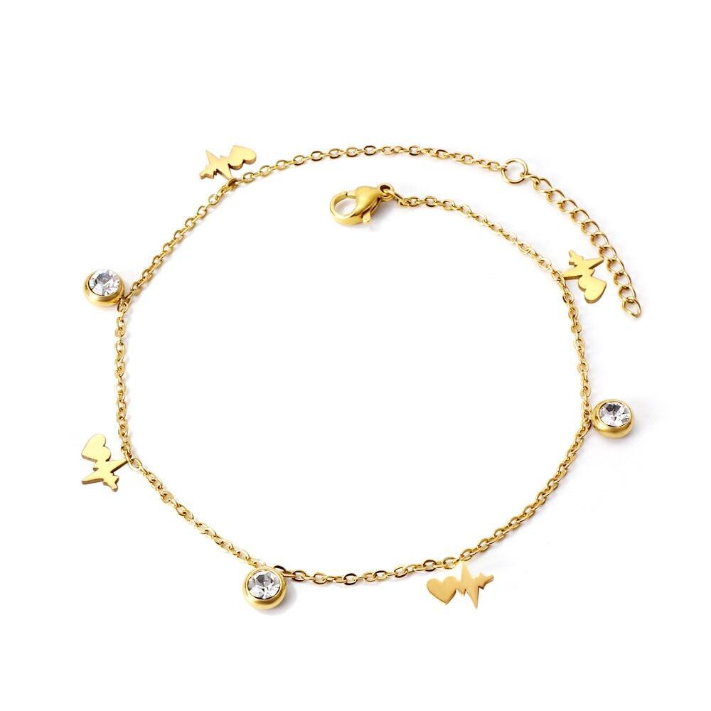 Dainty Gold Colour Stainless Steel Charm Bracelets - Crystal Evil Eyes Tree of Life Hamsa Hand Elephant Chain - The Jewellery Supermarket