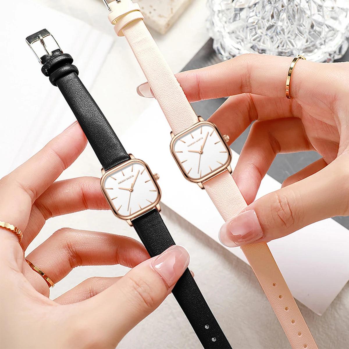New Arrival Elegant Fashion Leather Square Rose Gold Tone Women Watches 24mm Mini Dial 3Bar Quartz Movement Watches