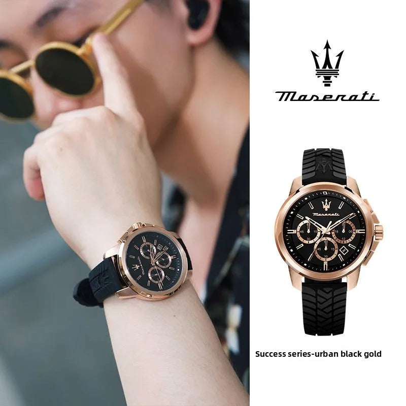Maserati Luxury Watch Men's Sports Racing Success Series Fashion Multifunction Waterproof Silicone Strap Quartz Watch