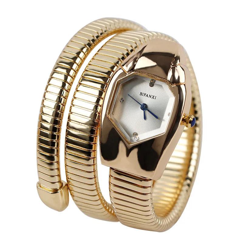 New Luxury Brand Unique Design Dial Snake Shape Zircon Diamonds, Ladies Gold Iced Out Analog Quartz Ladies Watches
