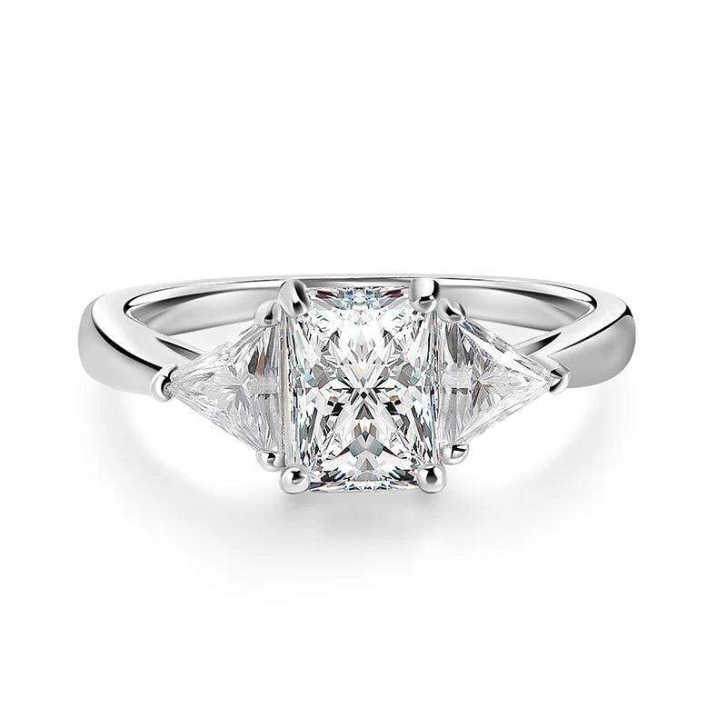 Fabulous Radiant Cut 3ct Full Moissante Diamonds Wedding Engagement Rings - Certified Plated Platinum Silver Rings