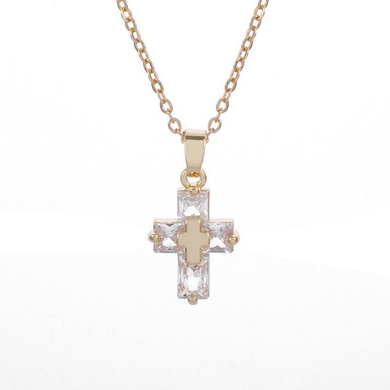 Luxury Delicate Gold Colour Shining AAA Zircon Crystals Cross Pendant Necklace - Religious Amulet Jewellery - The Jewellery Supermarket