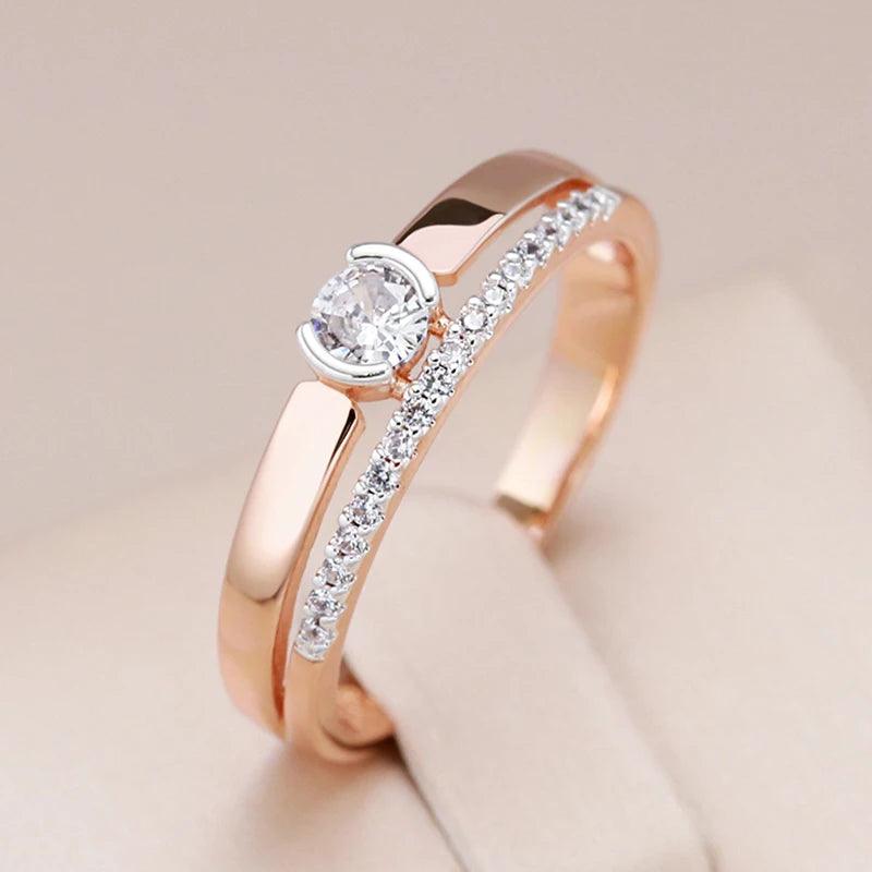 Luxury AAA Zircon Diamonds 14K Rolled Rose Gold and Silver Color Mix Setting Slim Design Daily Jewellery Rings