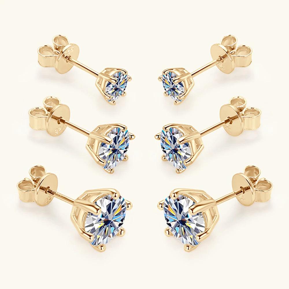 Fantastic 18K Yellow Gold Plated 0.5-2ct Moissanite Diamonds Stud Earrings 925 Silver Luxury Fine Jewellery with GRA - The Jewellery Supermarket