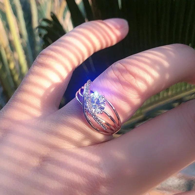 Luxury Rolled 14K Rose Gold AAA Zircon Crystal Geometric Cross Rings for Women  - Ethnic Jewellery