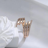 Dazzling 14K Rolled Rose Gold Micro Wax Inlay AAA Zircon Diamonds Daily Fine Open Ring for Women, Fine Jewellery
