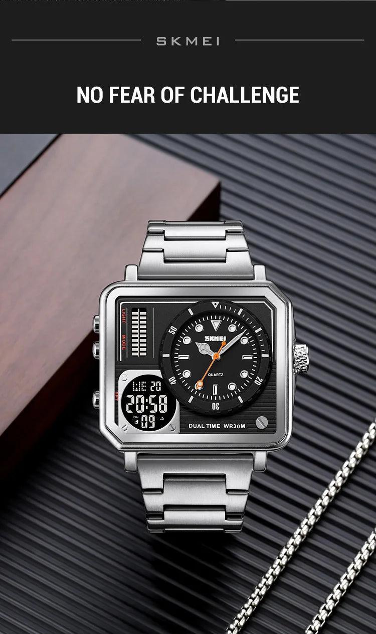 Trendsetter Casual 2 Display Chrono Hipster Waterproof Steel Bracelet Back Light Analog Digital Sport Watches - The Jewellery Supermarket