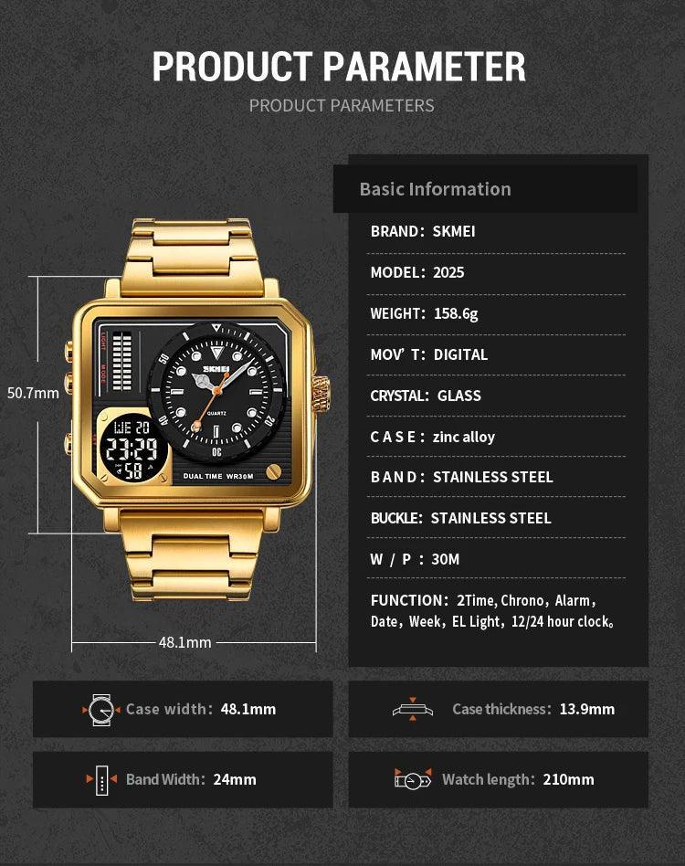 Trendsetter Casual 2 Display Chrono Hipster Waterproof Steel Bracelet Back Light Analog Digital Sport Watches - The Jewellery Supermarket