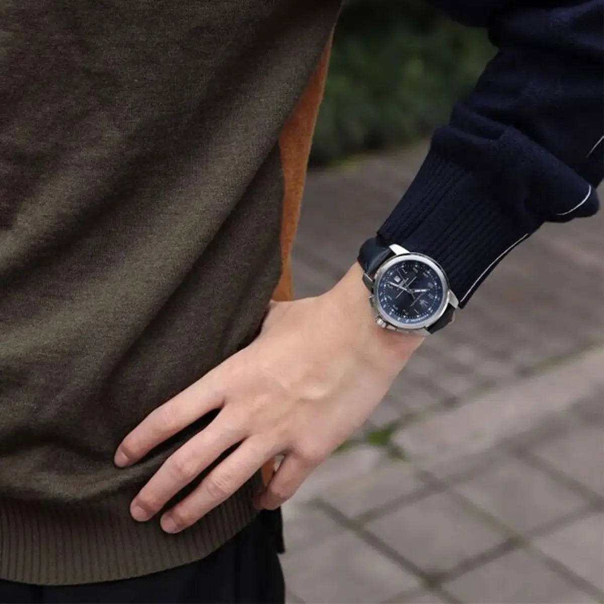 New Maserati Watch Men's Dial Simple Quartz Classic Business Blue Leather Strap Three-eye Timing waterproof  Watch