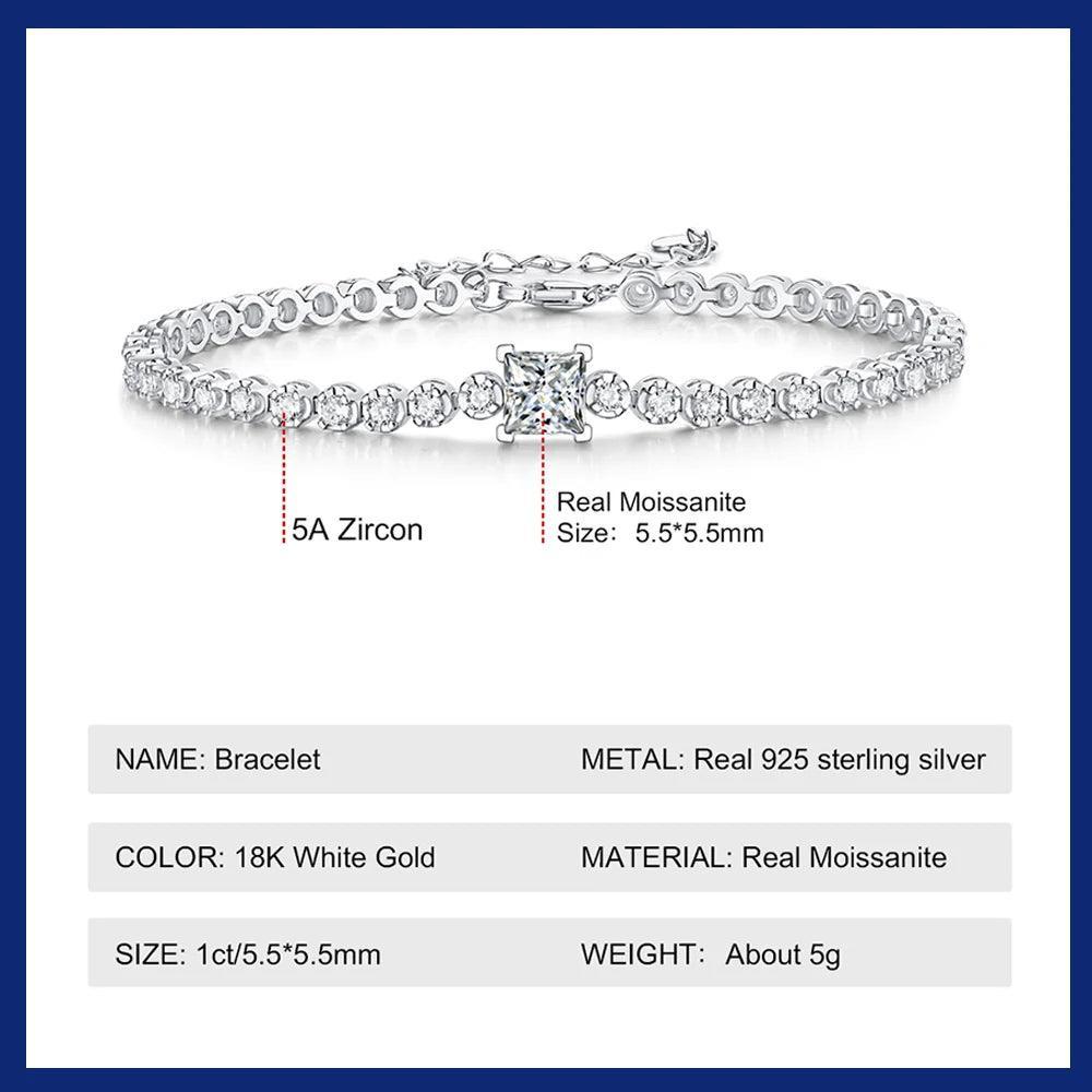 Gorgeous Real Moissanite Diamonds Tennis Bracelet for Women - Silver Princess Cut Diamond Bracelets Fine Jewellery - The Jewellery Supermarket