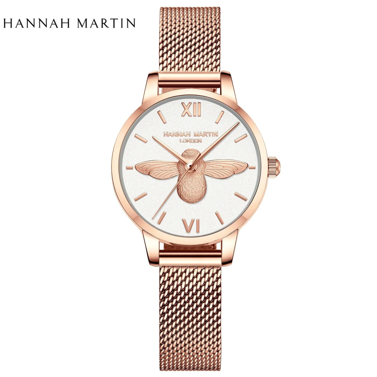 Elegant Luxury 3D Engraved Bee Dial Ladies Watch Rose Gold Plated 31mm Classic Casual Dress Watch with Bracelet Set