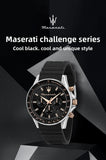 Amazing Gold Maserati Men's Watch Sports Leisure Luxury Europe and America Large Dial Black Silicone StrWatch.