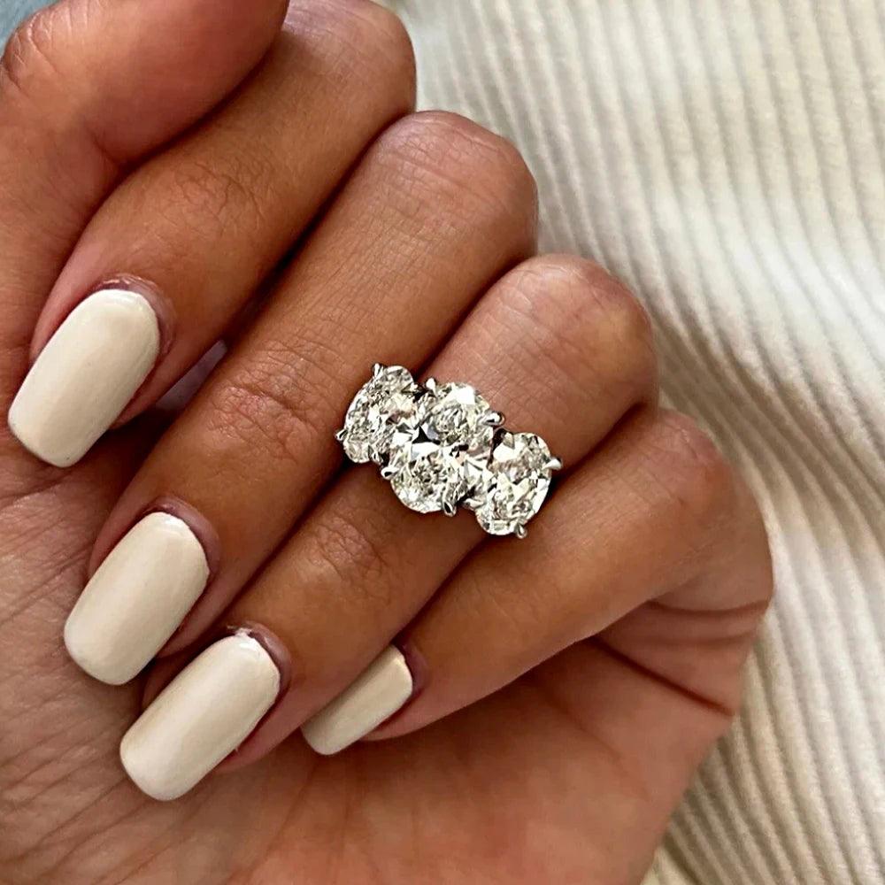Sensational 3-Stones 6cttw Oval Cut Moissanite Wedding Engagement Ring Sterling Silver Fine Jewellery Rings With GRA