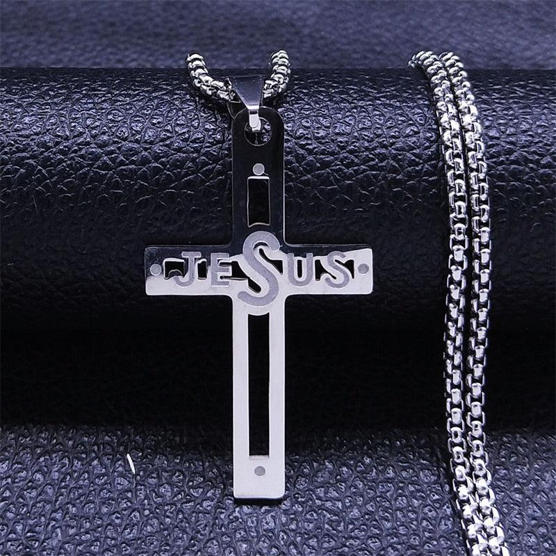Fashion Big Long Cross Jesus Stainless Steel Christian Necklace - Gold Colour Chain Necklace Jewellery - The Jewellery Supermarket