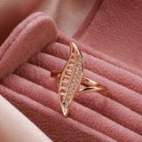 Luxury Leaf Shape Wax Inlay Rolled 14K Rose Gold AAA Zircon Diamonds Ring - Party Fashion Daily Jewellery