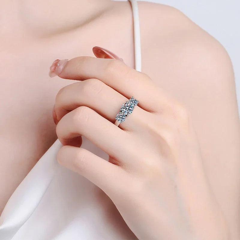 Superb Full D Colour Moissanite Diamonds Sterling Silver Rings 3-Stone Proposal Engagement Wedding Rings Jewellery