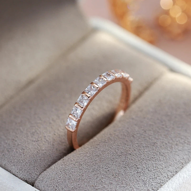 Popular Simple Square 14K Rolled Rose Gold AAA Zircon Crsytals Fashion Party Daily Rings - Fine Jewellery