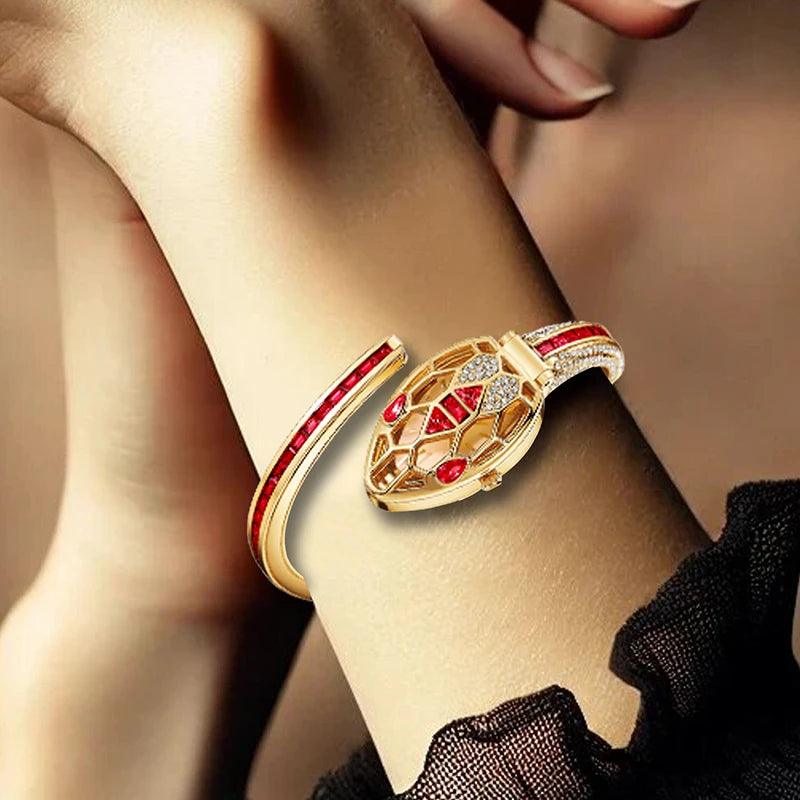 Luxurious Casual Style Honeycomb Case One Piece Women's Steel Band Snake-Shaped Snake Body Red Eye Quartz Watch