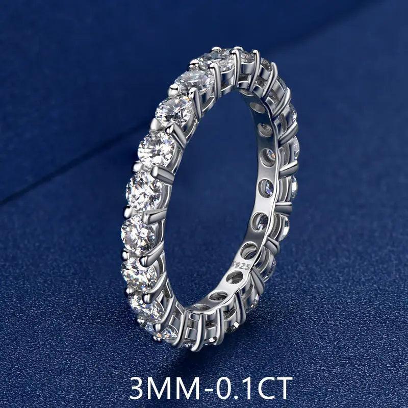Luxury 3mm 0.1CT 5mm 0.5CT Moissanite Diamonds Eternity Rings - Silver Wedding Engagement Fine Jewellery - The Jewellery Supermarket