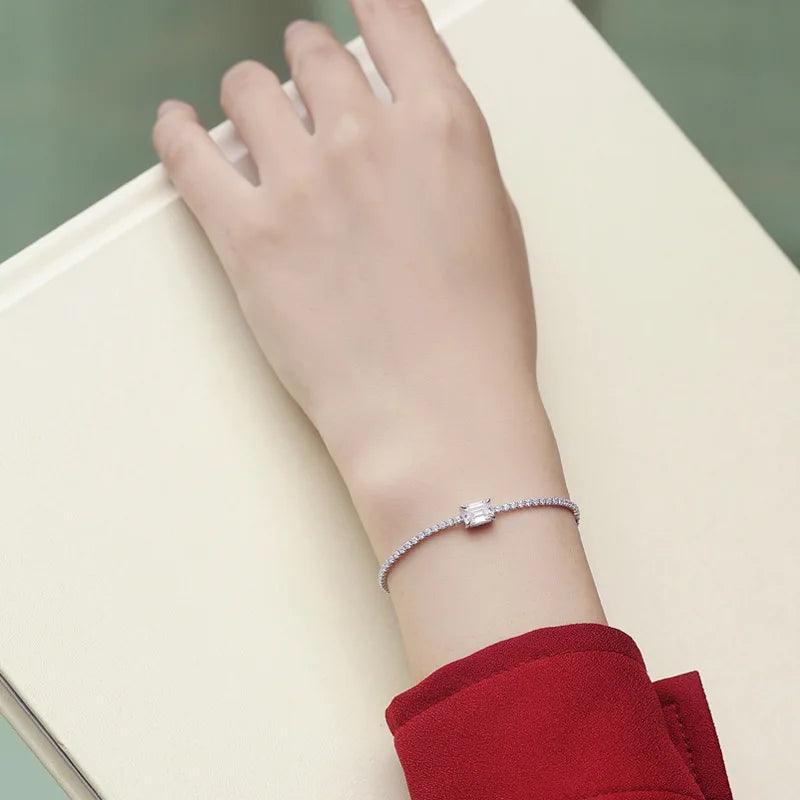Amazing New In 1ct Emerald Cut Moissanite Diamond Link Bracelet for Women - Fine Jewellery with Real Sterling Silver - The Jewellery Supermarket