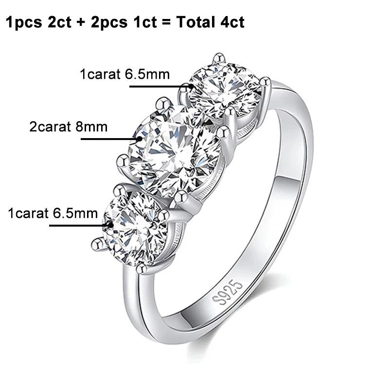 Splendid 3-stone S925 Sterling Silver with 14CGP Moissanite Diamonds Rings Engagement Wedding Promise Jewellery